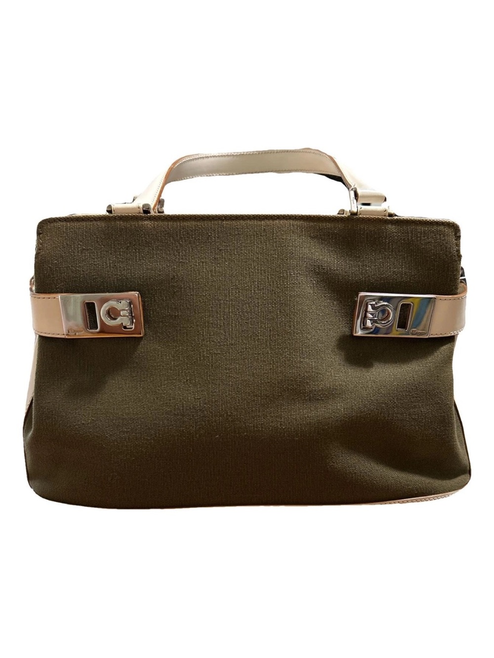 Salvatore Ferragamo Gancini Cloth and Leather Handbag Turn Lock Vintage